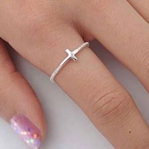 Sideways Cross Ring 925* solid silver with zircon